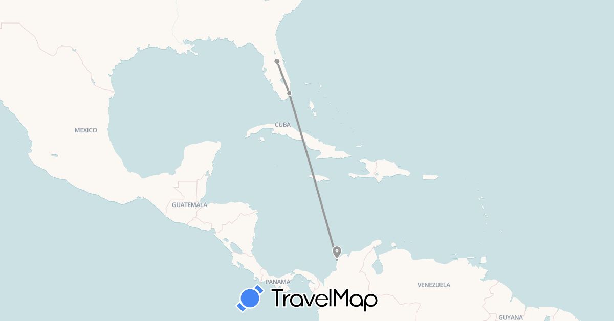 TravelMap itinerary: driving, plane in Colombia, United States (North America, South America)
